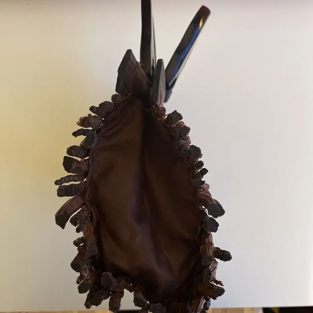 Vintage Branch Handbag, Brown Wooden Top Handles‎ Handmade Purse